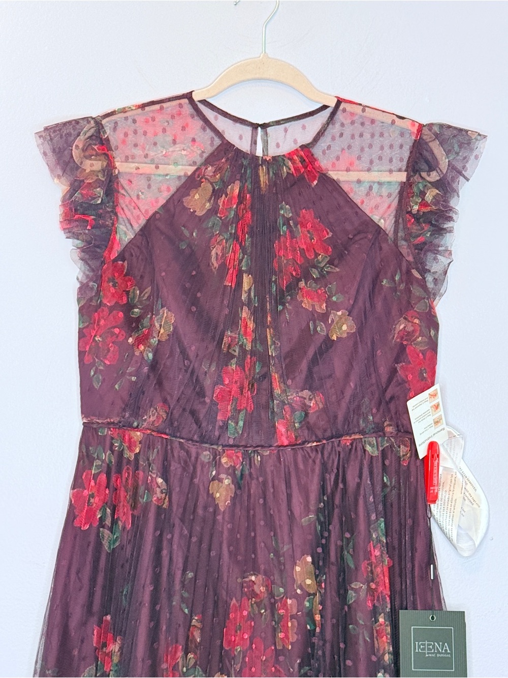 NWT! IEENA FOR MAC DUGGAL Purple Floral Flutter Sleeve Midi Dress Size 4 - Picture 8 of 16